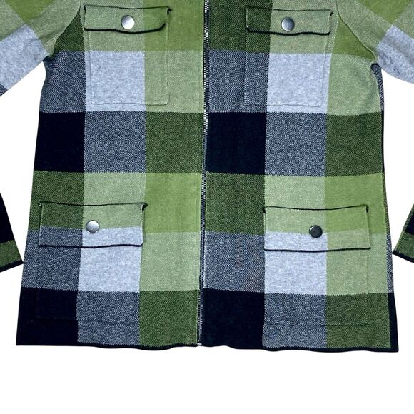 Cynthia Rowley Bomber Jacket Womens M Black Green Plaid Full Zip Comfort Classic - Picture 3 of 13